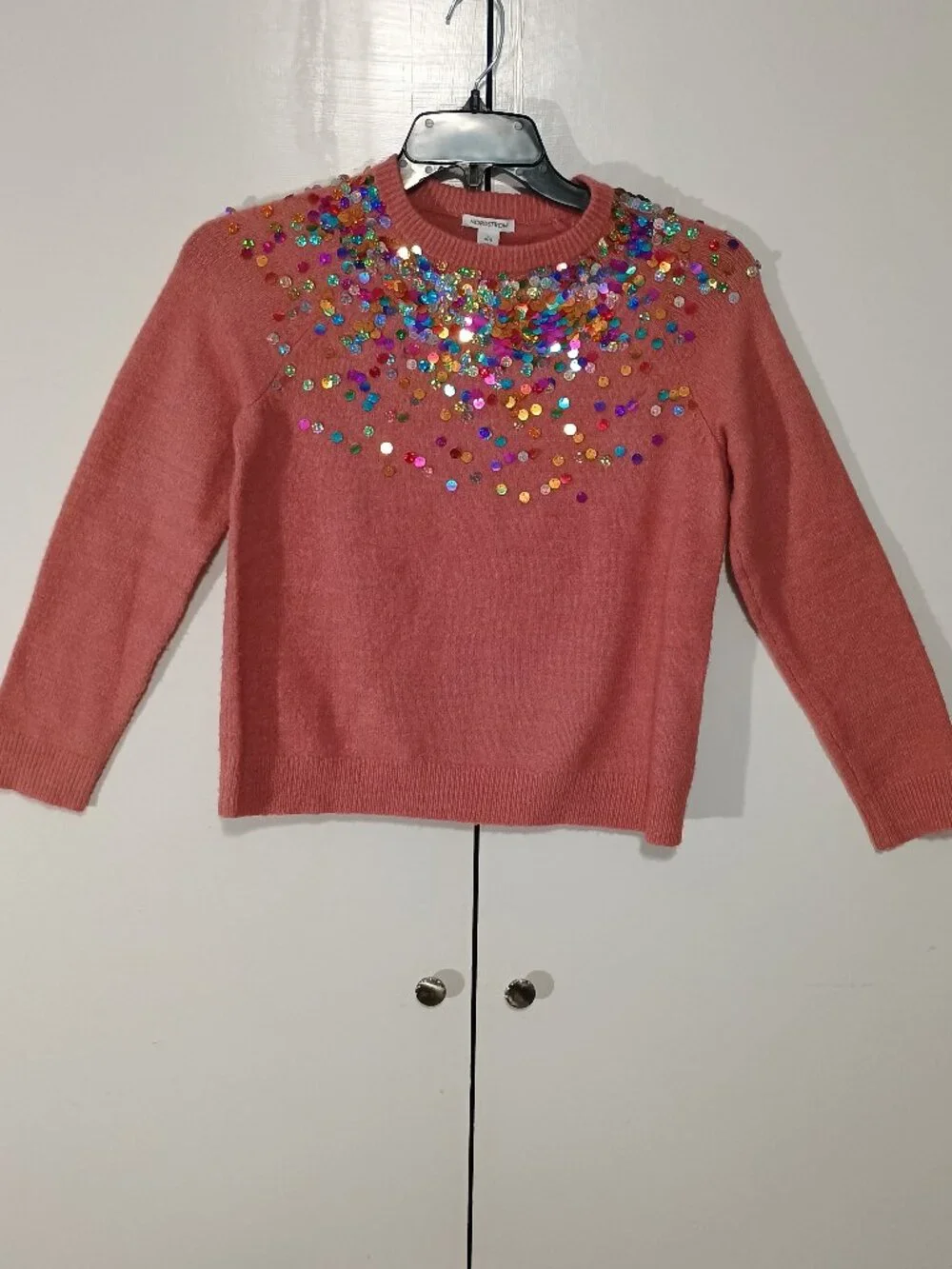 Nordstrom Girls Pink Sequin Embellished Sweater Size L 10/12